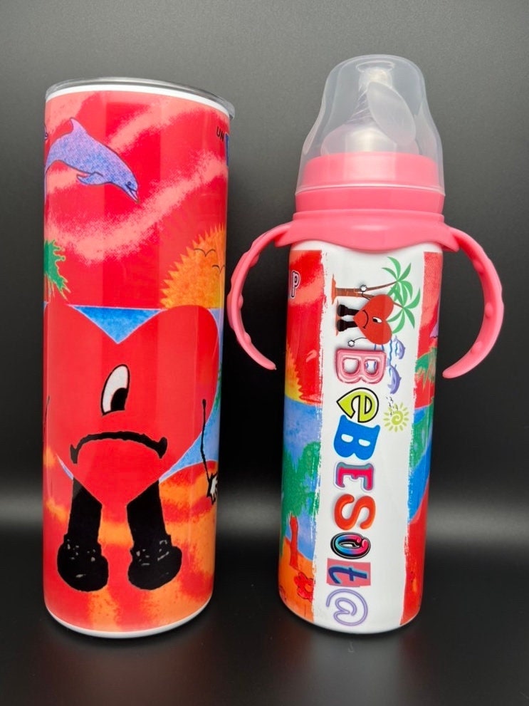 Bad Bunny 20 OZ Tumbler cup or 8 OZ baby bottle, Bad bunny gift for baby, bebesota, titi, verano sin ti, bad bunny merch