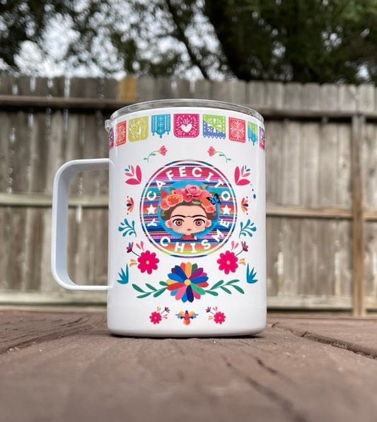 CAFECITO Y CHISME 10oz Stainless Steel Coffee Mug Colorful Pattern, chingona, cabrona, chismosa, cup, Mexico themed, cafecito y chisme termo